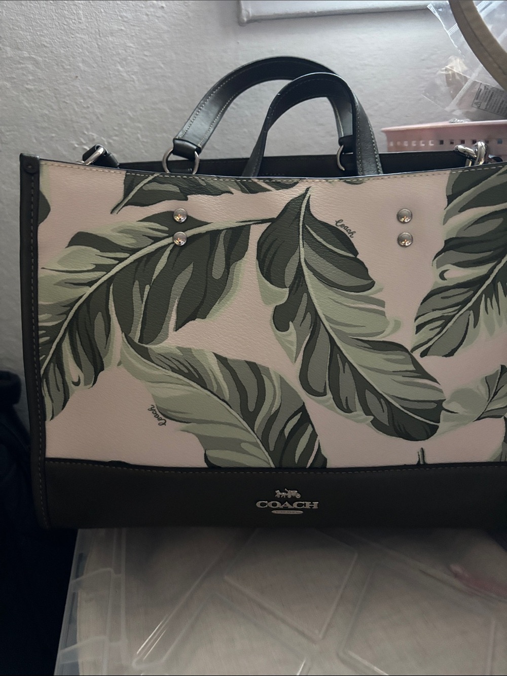 Coach Botanical Leaf Tote in White and Green